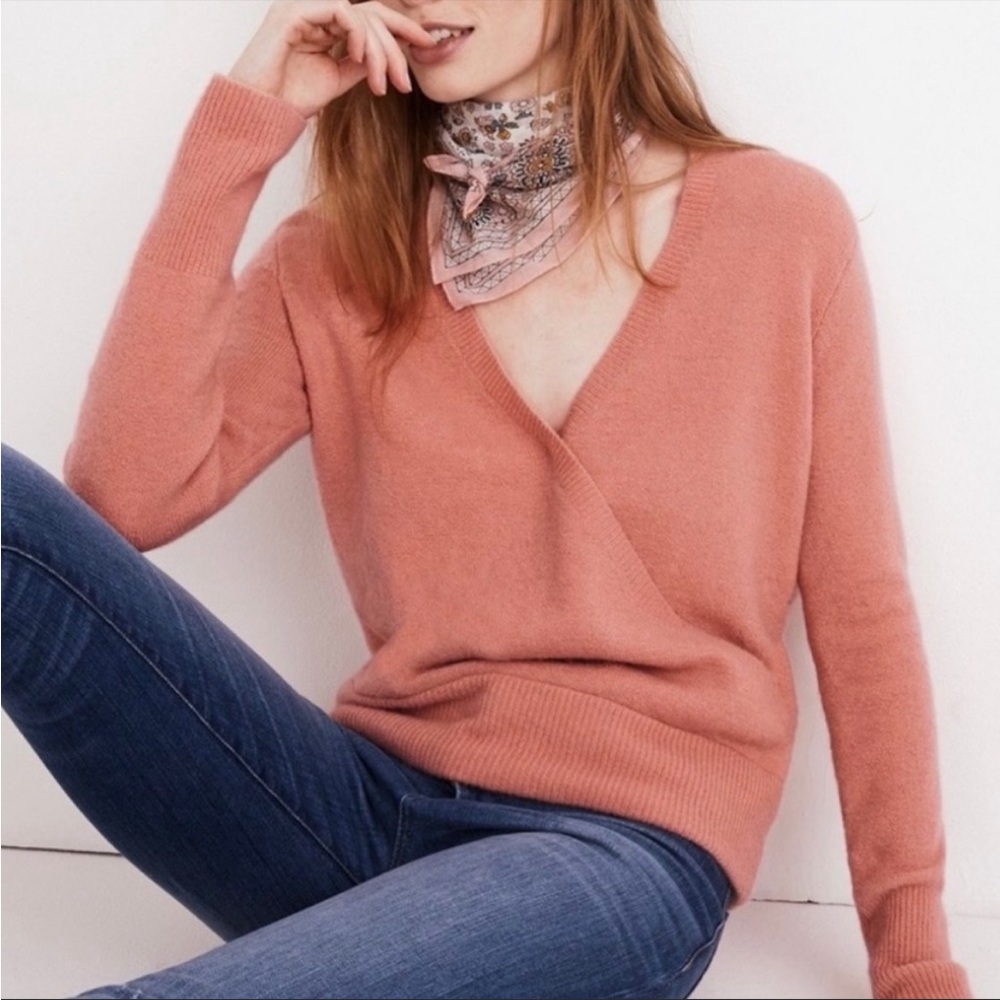 Madewell Wool Blend Faux Wrap Sweater, Small
